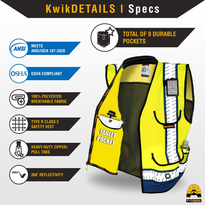 KwikSafety GODFATHER SHERIFF Safety Vest [CUSHION COLLAR + 10 DELUXE POCKETS] Class 2 ANSI OSHA High Visibility Reflective Mesh - Model No.: KS3310SH - KwikSafety