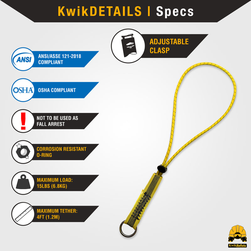 KwikSafety KRAKEN Heavy Duty ANSI Tested OSHA Compliant Bungee Tool Lanyard w/ Carabiner Clip - Model No.:KS7903 - KwikSafety