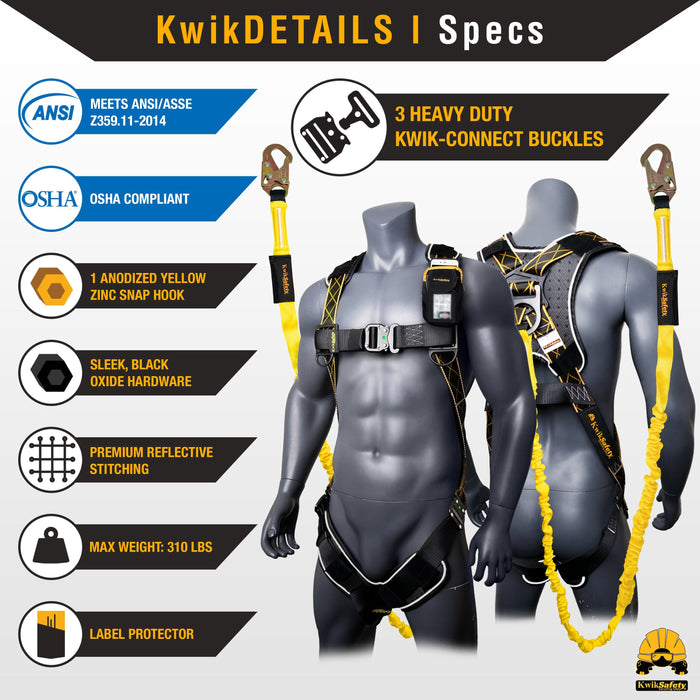 KwikSafety SCORPION DiamondBACK Safety Harness (w/ Attached 6 ft Lanyard) Fall Protection ANSI OSHA - Model No.: KS6604DB - KwikSafety