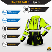 KwikSafety | Premium Rogue Hi Vis Fleece Hoodie for Women | Product Specifications