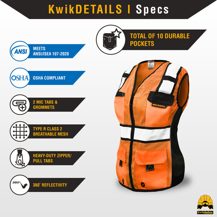 KwikSafety ROADBOSS ECONOMY Safety Vest for Women (SNUG-FIT) Class 2 ANSI Tested OSHA Hi Vis Reflective PPE - Model No.: KS3333