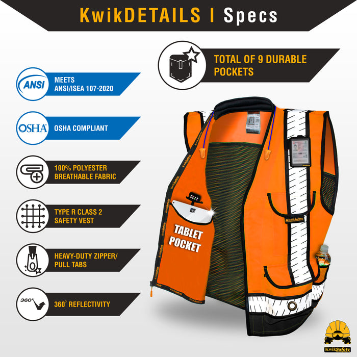 KwikSafety GODFATHER SPECIALIST Safety Vest [CUSHION COLLAR + 10 DELUXE POCKETS] Class 2 ANSI OSHA High Visibility Reflective Mesh - Model No.: KS3310SP