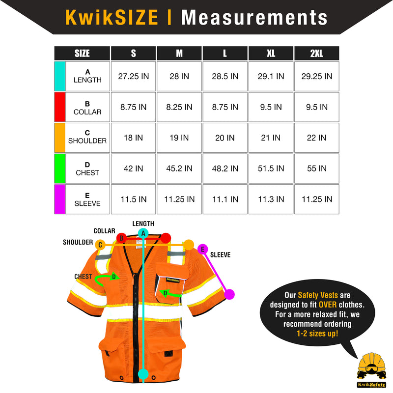 KwikSafety | Executive Safety Vest | Size Chart