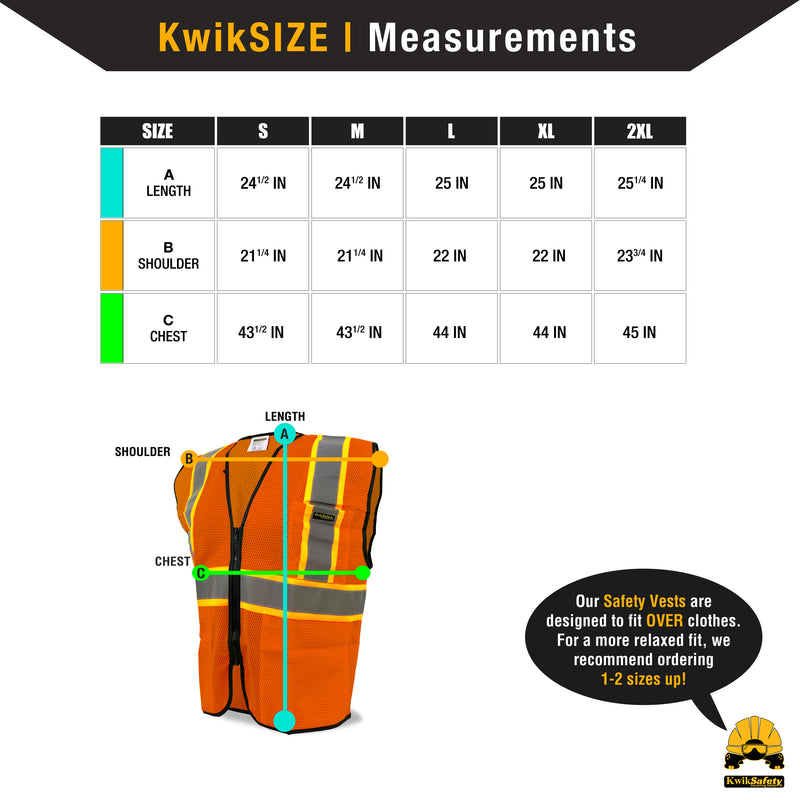 KwikSafety | Hot Shot Safety Vest | Size Chart