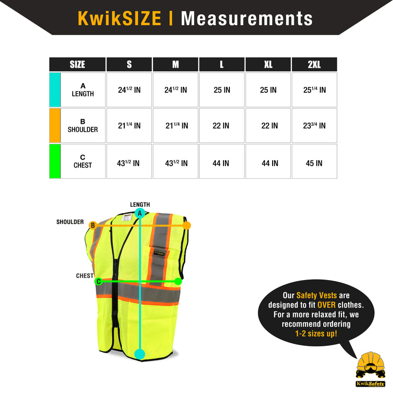 KwikSafety | Hot Shot Safety Vest | Size Chart