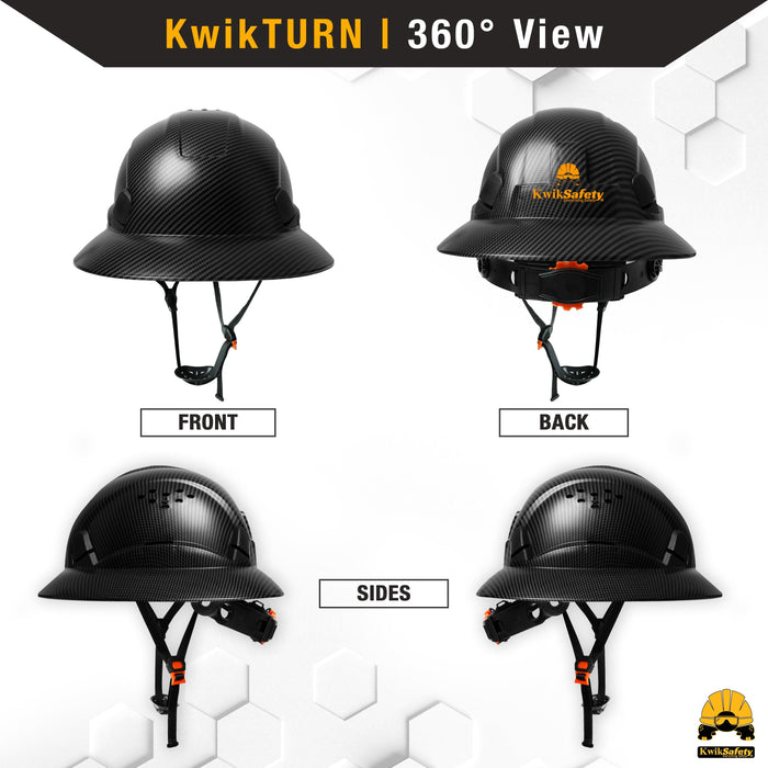 KwikSafety CARBON Hard Hat (16 COOLING VENTS + FREE Extra Headband & Earplugs) Type 1 Class C ANSI Tested OSHA Compliant - Model No.: KS1602BRN-BLK - KwikSafety