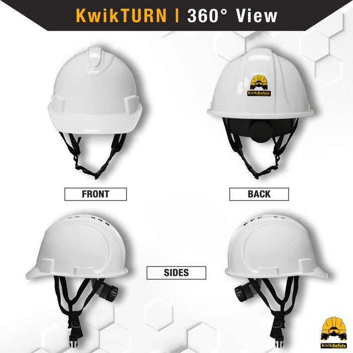 KwikSafety WHITE TURTLE SHELL Hard Hat (10 COOLING VENTS) Type 1 Class C ANSI Tested OSHA Compliant Standard Cap Style PPE - Model No.: KS1601 - KwikSafety