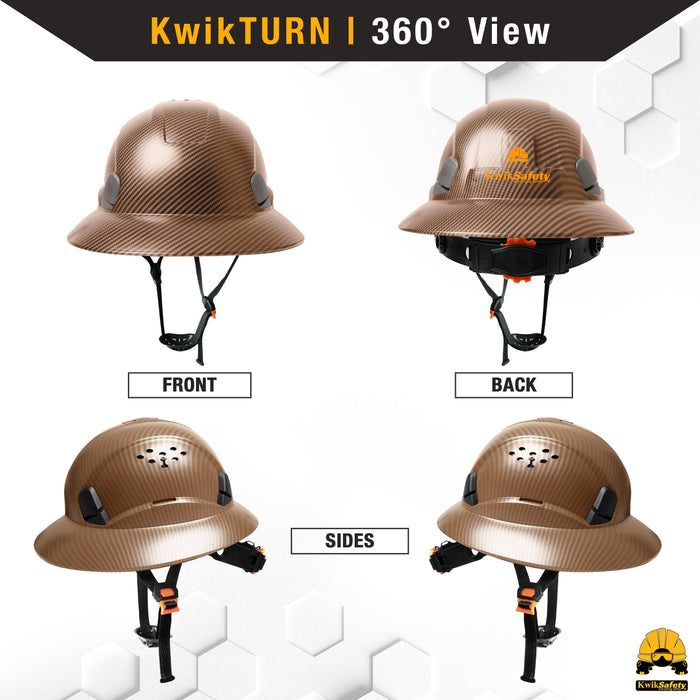 KwikSafety BROWN CARBON Hard Hat (16 COOLING VENTS + FREE Extra Headband & Earplugs) Type 1 Class C ANSI Tested OSHA Compliant - Model No.: KS1602BRN - KwikSafety