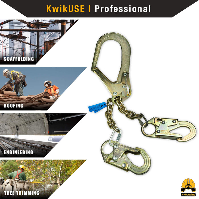 KwikSafety REBAR ROMEO Rebar Chain Assembly (SELF-LOCKING HOOKS) ANSI OSHA Lightweight Steel Positioning Safety Lanyard - Model No.: KS7708 - KwikSafety