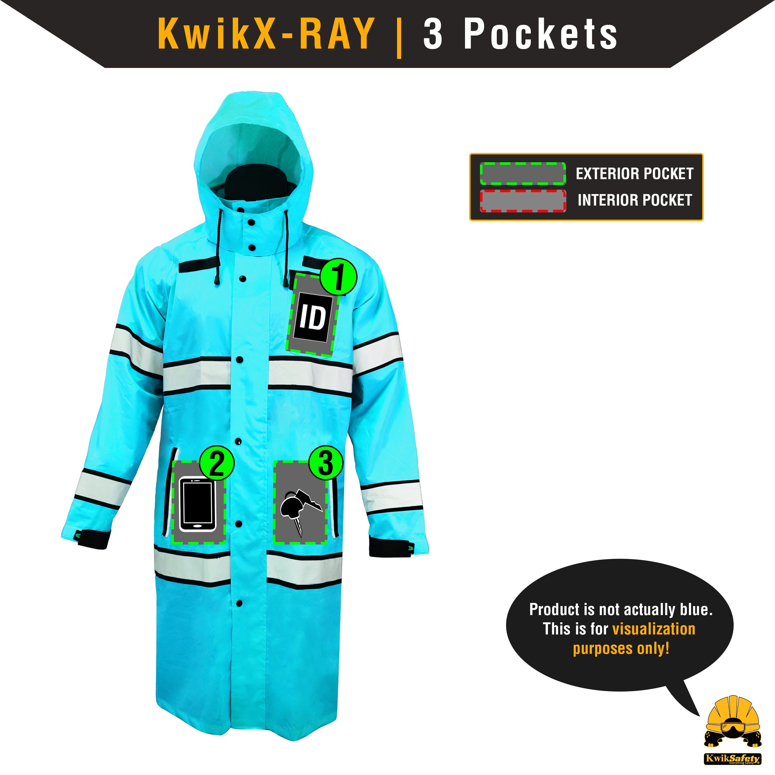 Waterproof Long Trench Coat | With Hood and Bag by KwikSafety