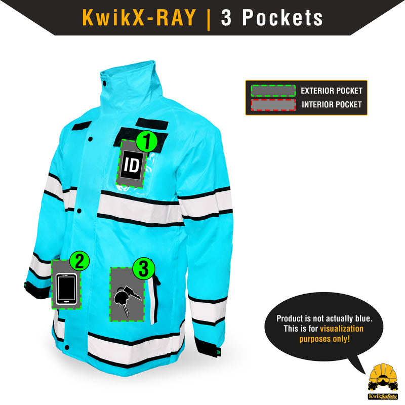 KwikSafety TORRENT Class 3 Safety Rain Jacket | Class 3, Type R Hi Vis Windproof Mens Work Rain Gear Reflective ANSI Tested OSHA Compliant - Model No.: KS5516 - KwikSafety