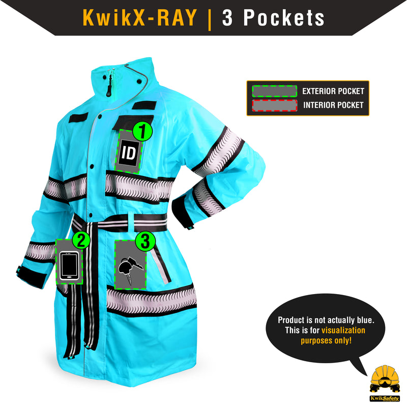 KwikSafety Women's TORRENT TRENCH High Visibility Rain Gear for Women (w/ BELT) Class 3, Type R ANSI Tested OSHA Compliant Hi Vis Reflective PPE - Model No.: KS5524 - KwikSafety
