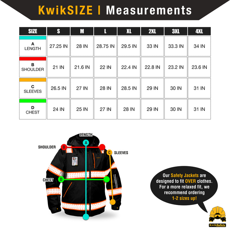 KwikSafety ENFORCER Safety Bomber Jacket (DETACHABLE ID POCKET) Hi Vis Reflective PPE - Model No.: KS5521BLK - KwikSafety