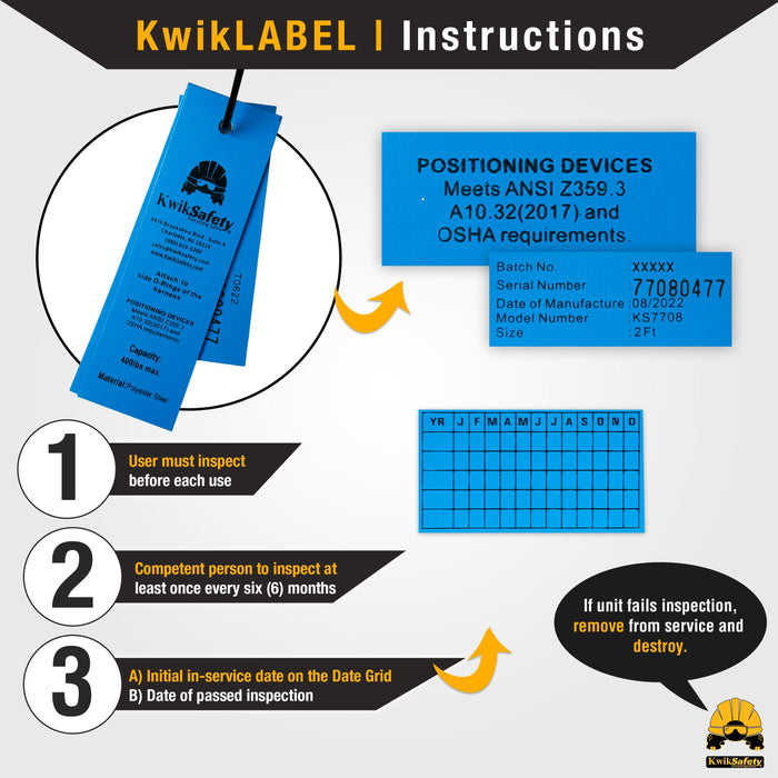 KwikSafety Rebar Romeo Rebar Chain Assembly (Self-Locking Hooks) ANSI Osha Lightweight Steel Positioning Safety Lanyard - Model No.: KS7708