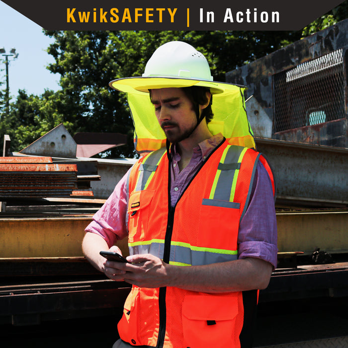 KwikSafety LORD VADER Hard Hat Sun Shade (COOLING MESH) ANSI OSHA Reflective FULL BRIM Foldable Neck Protection - Model No.: KS1502