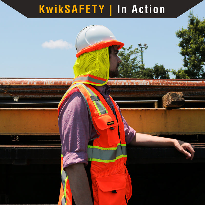 KwikSafety VADER Hard Hat Sun Shade (COOLING MESH) ANSI OSHA High Visibility Reflective STANDARD CAP BRIM Foldable Neck Protection - Model No.: KS1501 - KwikSafety