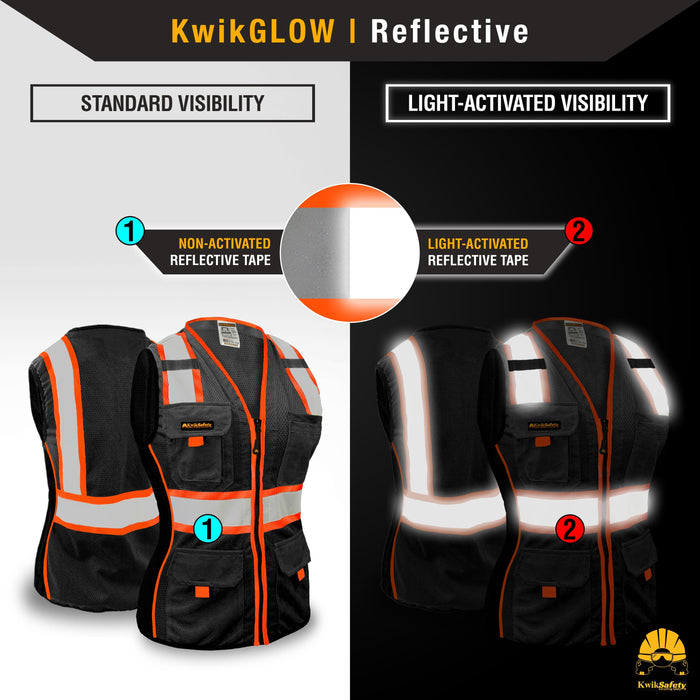 KwikSafety BLACK WIDOW Safety Vest for Women (SNUG-FIT) 9 Pockets Premium ANSI Class Unrated Slim Fitted Work Gear - Model No.: KS3319BW - KwikSafety