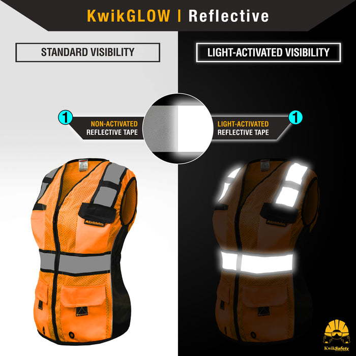 KwikSafety ROADBOSS ECONOMY Safety Vest for Women (SNUG-FIT) Class 2 ANSI Tested OSHA Hi Vis Reflective PPE - Model No.: KS3333