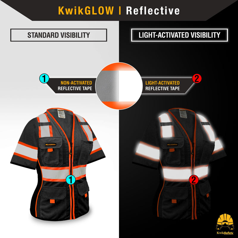 KwikSafety | Black Widow Class 3 Safety Vest for Women | Reflectivity