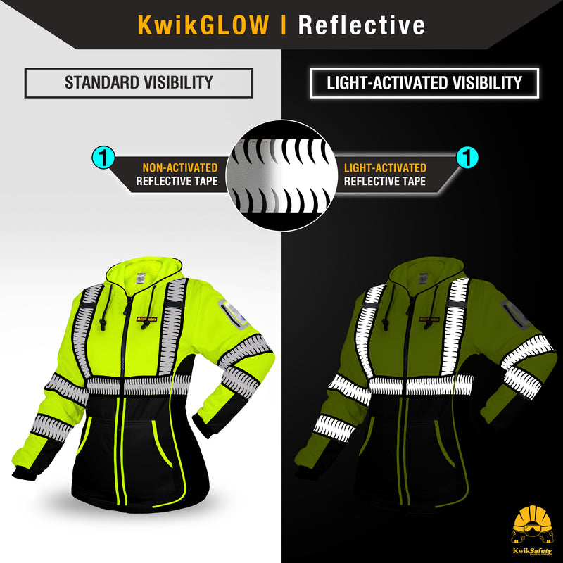 KwikSafety | Premium Rogue Hi Vis Fleece Hoodie for Women | Reflectivity