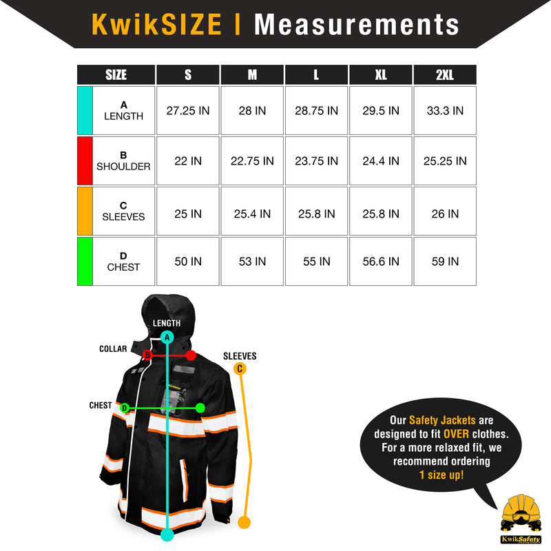 KwikSafety | Torrent Hi Vis Rain Jacket | Size Chart