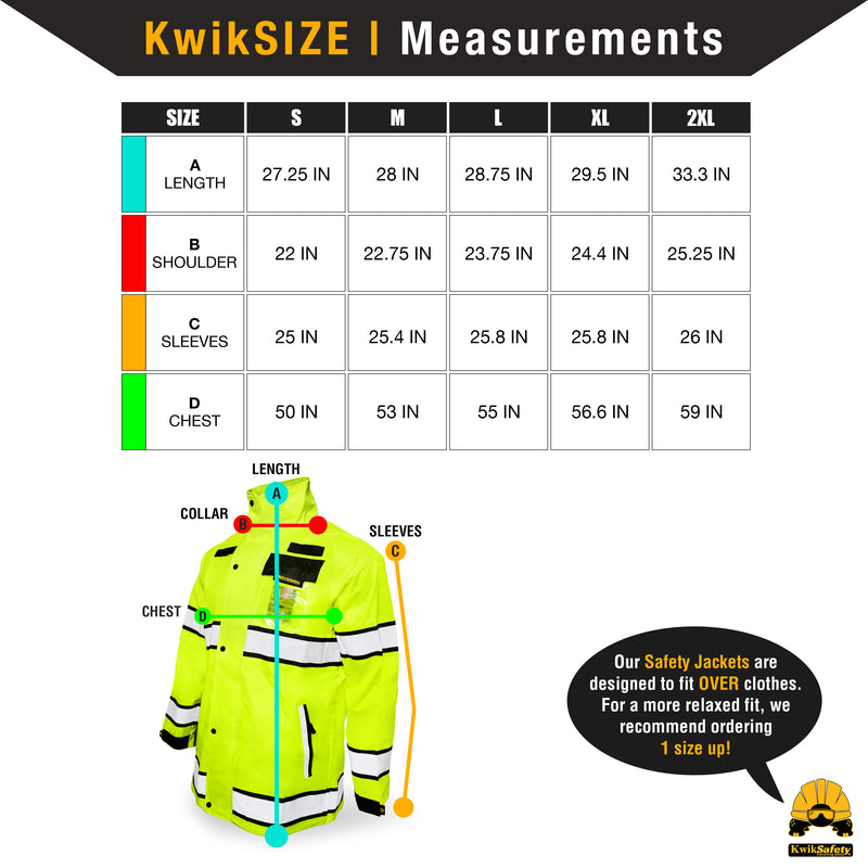 KwikSafety | Torrent Hi Vis Rain Jacket | Size Chart