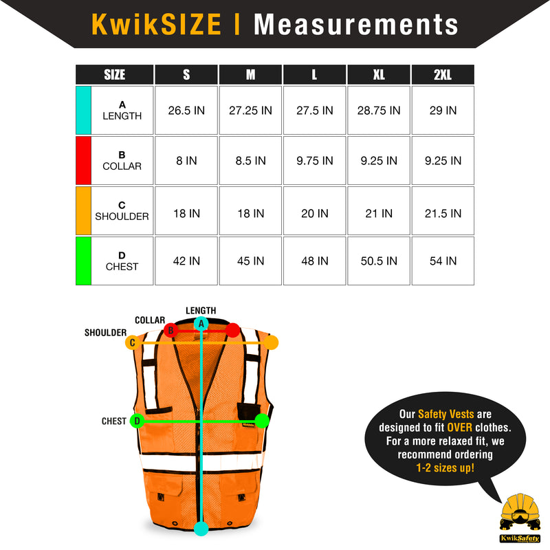 KwikSafety | Roadboss Economy Safety Vest | Size Chart