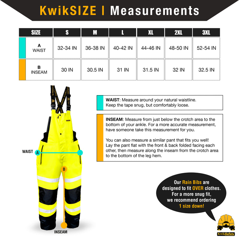 KwikSafety | River Otter Hi Vis Rain Bib | Size Chart