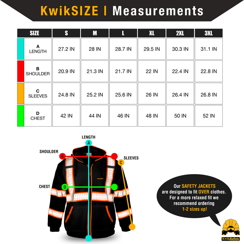 KwikSafety | Patrol Hi Vis Fleece Hoodie | Size Chart