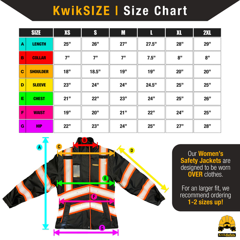 KwikSafety | Bombtress Hi Vis Bomber Jacket for Women | Size Chart