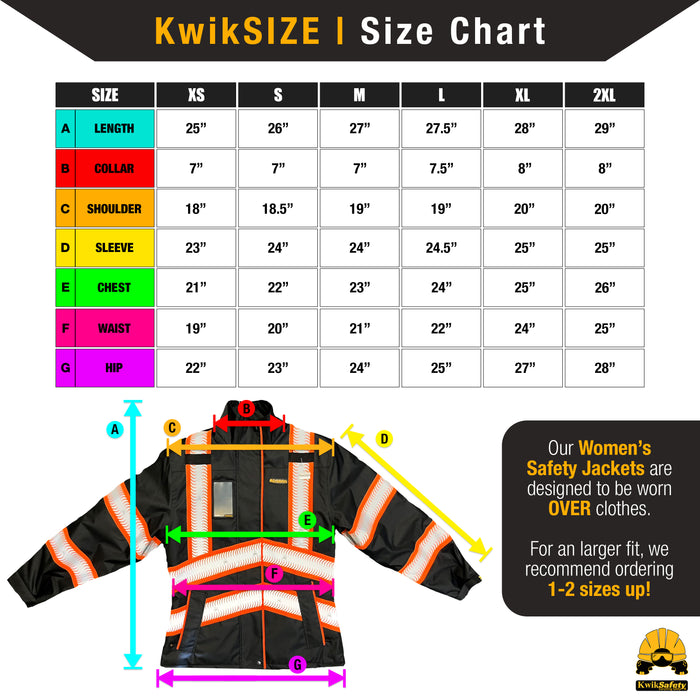 KwikSafety BOMBSHELL Safety Bomber Jacket for Women Reflective Construction PPE - Black - Model No.: KS5523-BLK - KwikSafety