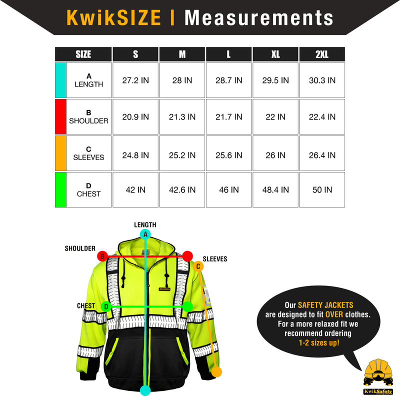 KwikSafety | Patrol Hi Vis Fleece Hoodie | Size Chart