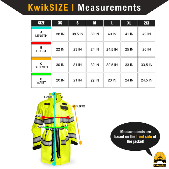 KwikSafety Women's TORRENT TRENCH High Visibility Rain Gear for Women (w/ BELT) Class 3, Type R ANSI Tested OSHA Compliant Hi Vis Reflective PPE - Model No.: KS5524