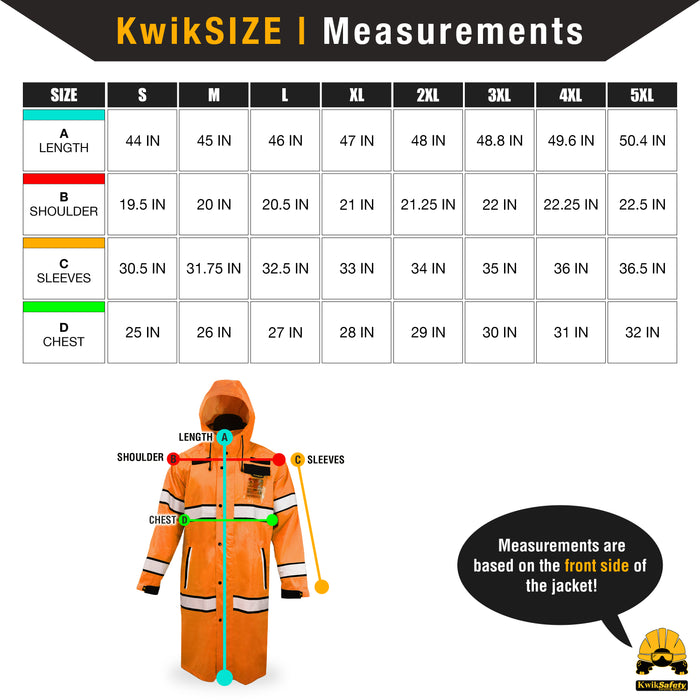 KwikSafety TORRENT High Visibility Rain Gear (FOLDABLE HOOD) Class 3, Type R ANSI Tested OSHA Compliant Hi Vis Trench Coat Reflective PPE - Model No.: KS5506
