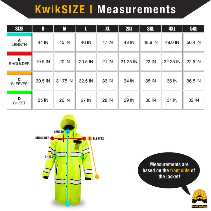KwikSafety TORRENT High Visibility Rain Gear (FOLDABLE HOOD) Class 3, Type R ANSI Tested OSHA Compliant Hi Vis Trench Coat Reflective PPE - Model No.: KS5506