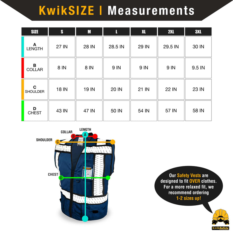 KwikSafety | Pure Blue Sheriff Safety Vest | Size Chart