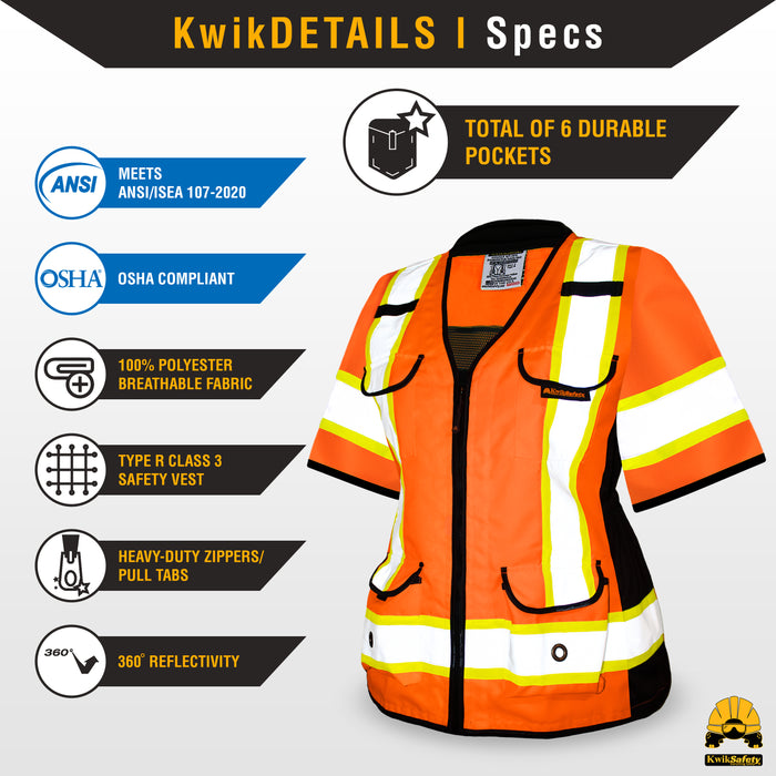 KwikSafety GODMOTHER Safety Vest for Women (RELAXED FIT) Class 3 ANSI Tested OSHA Compliant Reflective Work Gear PPE - Model No.: KS3336C3
