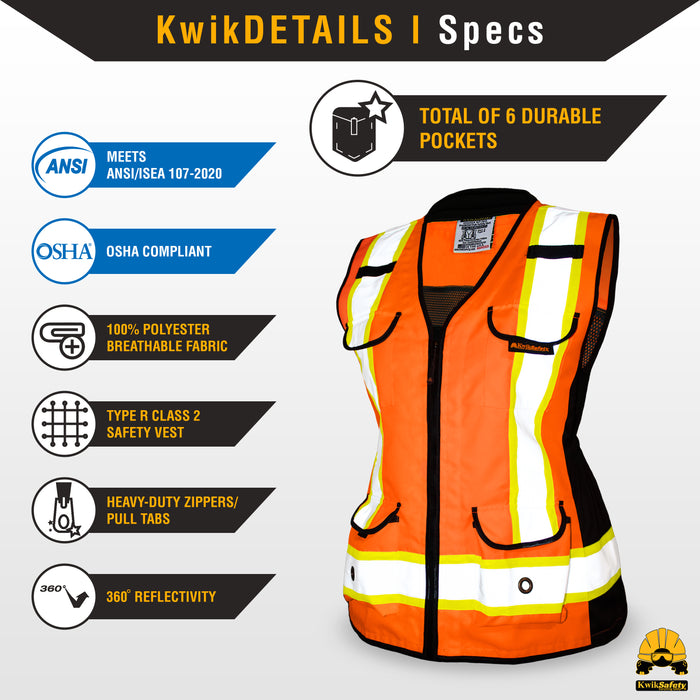 KwikSafety GODMOTHER Safety Vest for Women (RELAXED FIT) Class 2 ANSI Tested OSHA Compliant Reflective Work Gear PPE - Model No.: KS3336