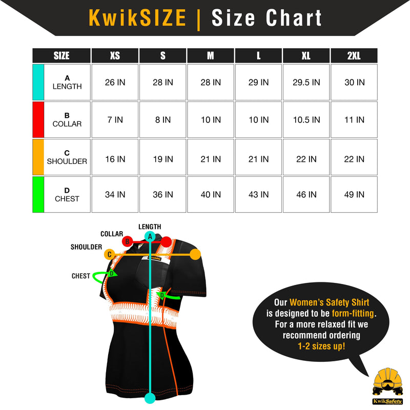 KwikSafety | Vixen Short Sleeve Safety Shirt | Size Chart