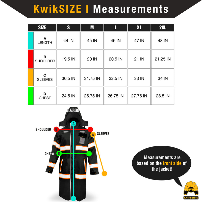 KwikSafety | Torrent Trench Coat Hi Vis Rain Gear | Size Chart