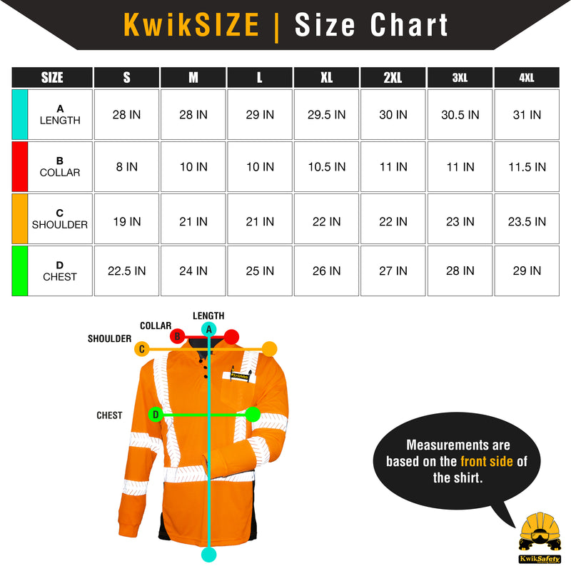 KwikSafety | Estimator Long Sleeve Safety Shirt | Size Chart