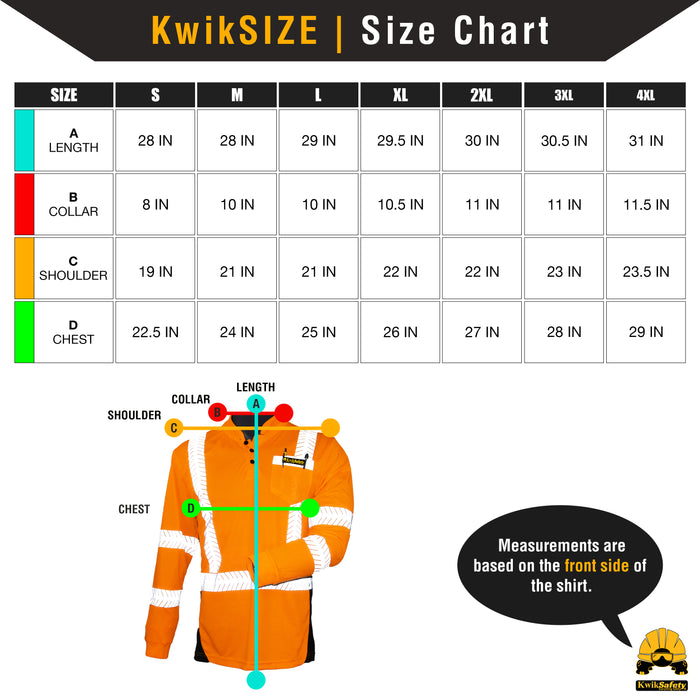 KwikSafety ESTIMATOR Safety Shirt (Y-NECK BUTTON UP) Class 3 Long Sleeve ANSI Tested OSHA Compliant Hi Vis Reflective PPE - Model No.: KS4407