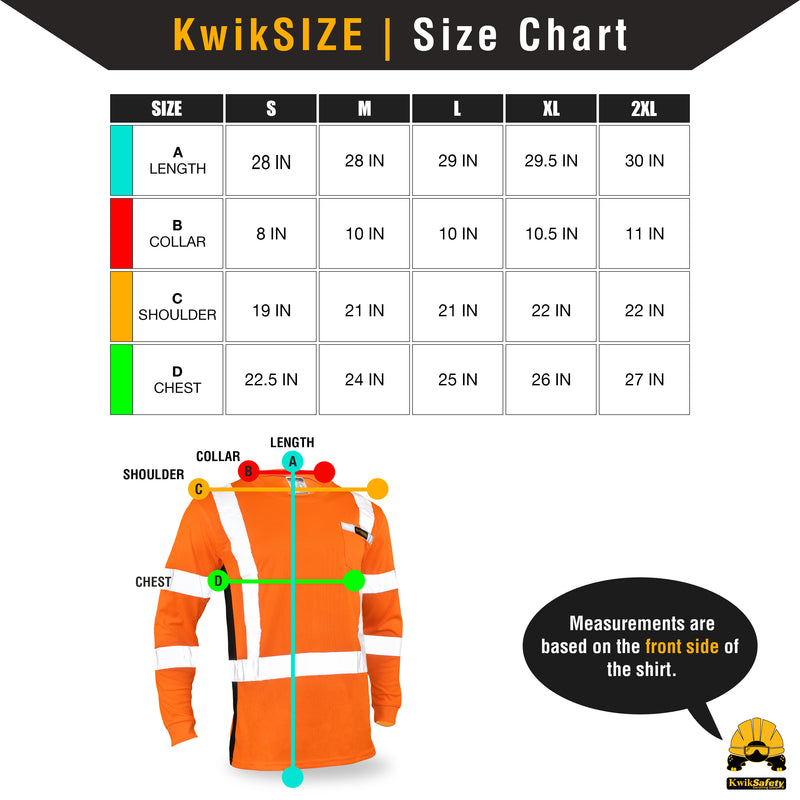 KwikSafety | Operator Long Sleeve Safety Shirt | Size Chart