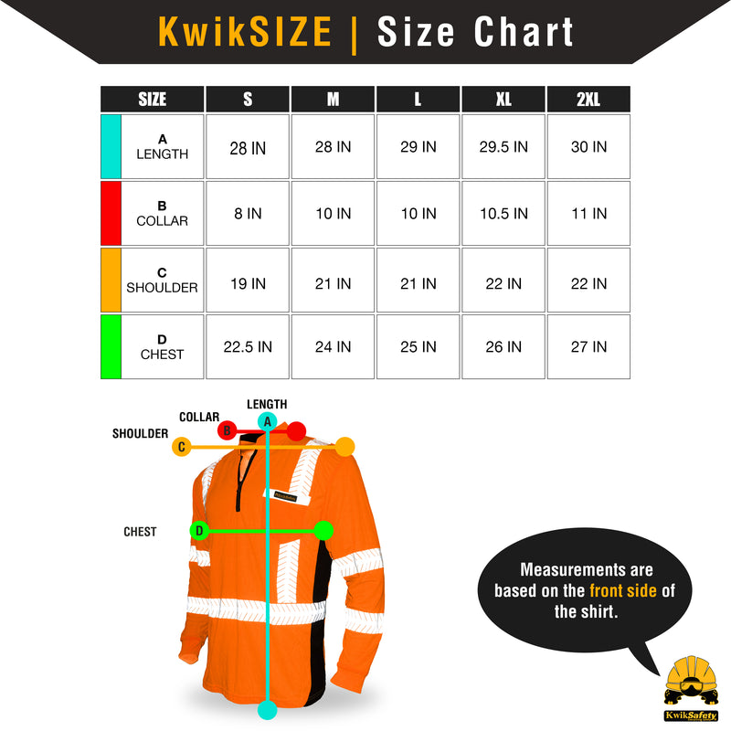 KwikSafety | Engineer Long Sleeve Safety Shirt | Size Chart