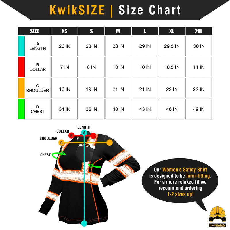 KwikSafety | Vixen Long Sleeve Safety Shirt | Size Chart