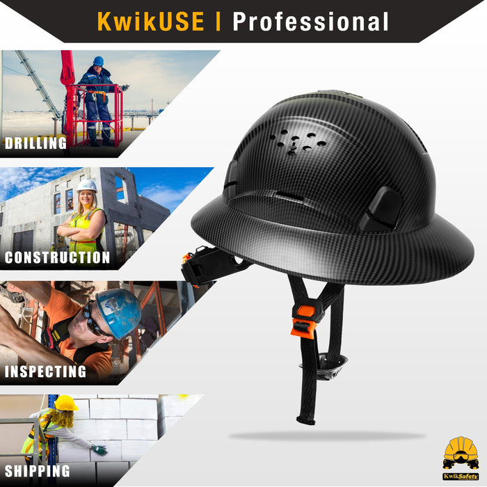 KwikSafety CARBON Hard Hat (16 COOLING VENTS + FREE Extra Headband & Earplugs) Type 1 Class C ANSI Tested OSHA Compliant - Model No.: KS1602BRN-BLK - KwikSafety