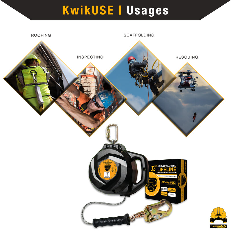 KwikSafety 33' MAMBA CABLE Self Retracting Lifeline ANSI Class B SRL - Model No.: KS7925 - KwikSafety