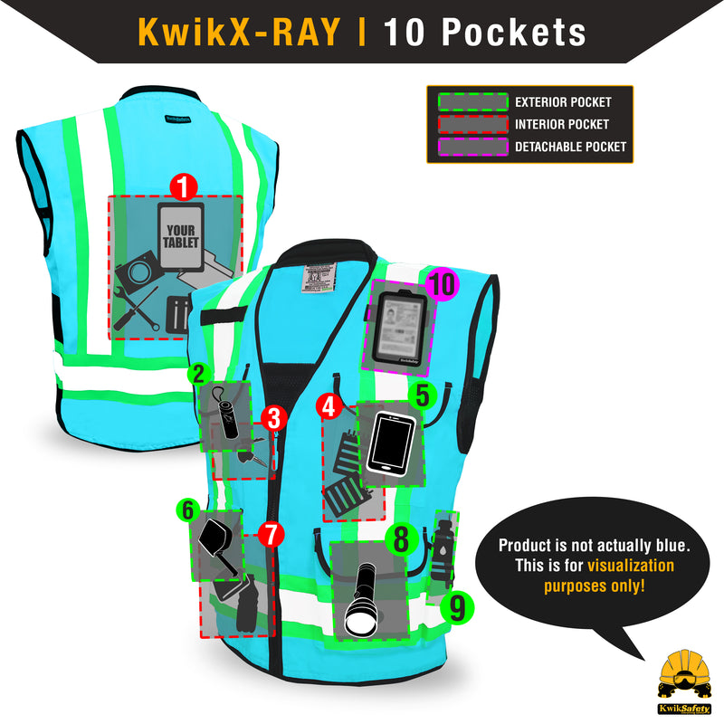 KwikSafety GODFATHER SPECIALIST Safety Vest [CUSHION COLLAR + 10 DELUXE POCKETS] Class 2 ANSI OSHA High Visibility Reflective Mesh - Model No.: KS3310SP - KwikSafety