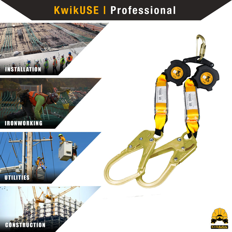 KwikSafety 6’ COBRA Twin Leg Self Retracting Lifeline ANSI Poly Web SRL - Model No.: KS7915 - KwikSafety