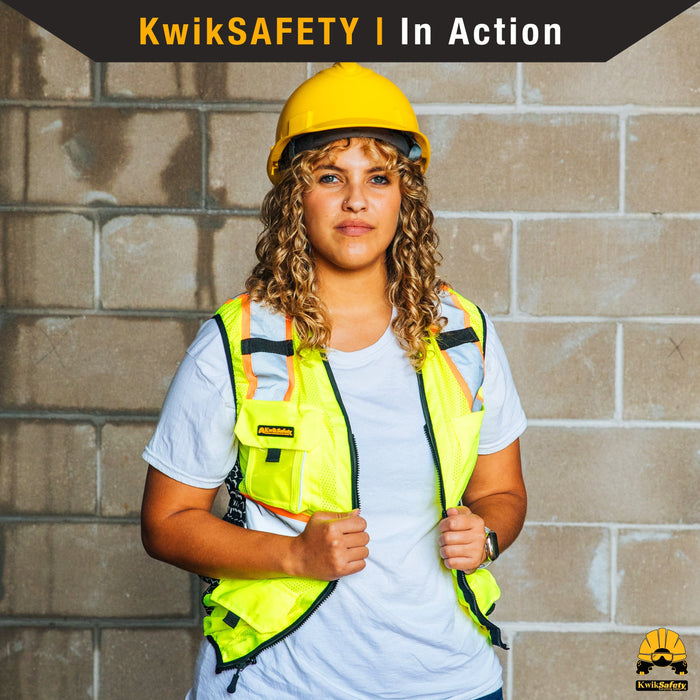 KwikSafety QUEEN BEE Safety Vest for Women (SNUG-FIT) Limited Edition Honeycomb Design | Class 2 ANSI Tested OSHA Compliant - Model No.: KS3319QB - KwikSafety